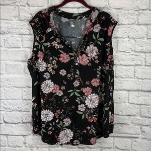 Perseption Black Floral Blouse Size 2X